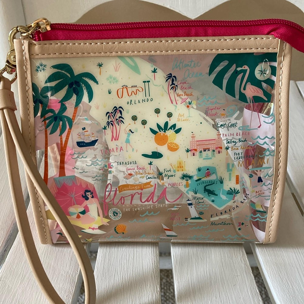 SPARTINA 449 Florida Clear Wristlet Maps Collection NWOT Florida Map Theme